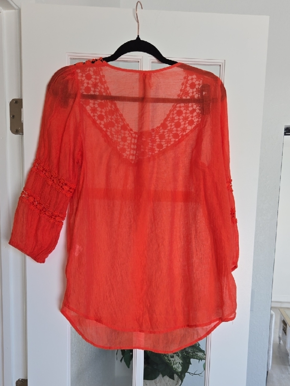 ❤️❤️❤️grand & greene Bright Orange Crochet-Trim V-Neck Tunic - Picture 3 of 5